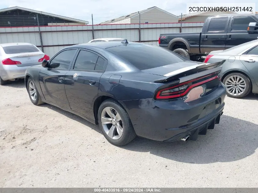 2016 Dodge Charger Sxt VIN: 2C3CDXHG5GH251442 Lot: 40433516