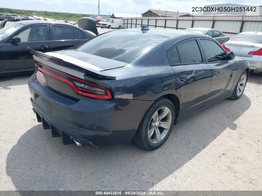 2016 Dodge Charger Sxt VIN: 2C3CDXHG5GH251442 Lot: 40433516