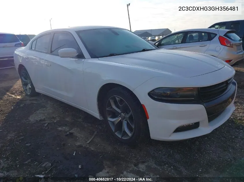 2016 Dodge Charger Sxt VIN: 2C3CDXHG3GH356481 Lot: 40652817