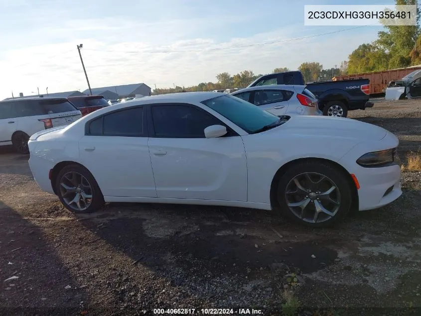 2016 Dodge Charger Sxt VIN: 2C3CDXHG3GH356481 Lot: 40652817