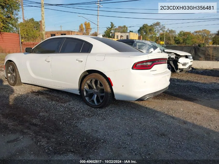 2016 Dodge Charger Sxt VIN: 2C3CDXHG3GH356481 Lot: 40652817