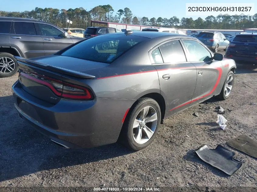 2016 Dodge Charger Sxt VIN: 2C3CDXHG6GH318257 Lot: 40716938