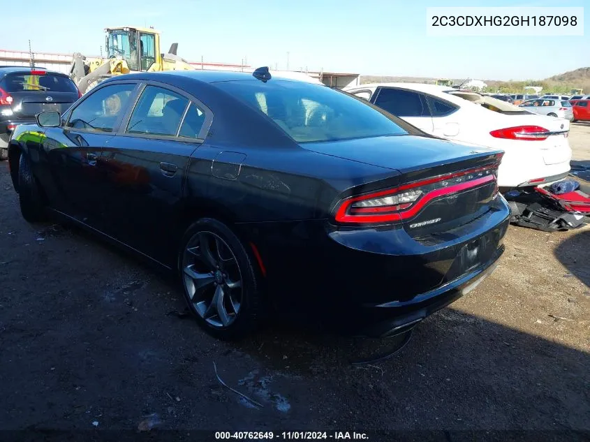 2016 Dodge Charger Sxt VIN: 2C3CDXHG2GH187098 Lot: 40762649