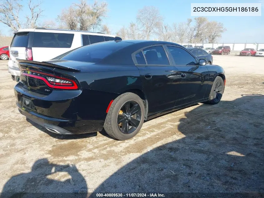 2016 Dodge Charger Sxt VIN: 2C3CDXHG5GH186186 Lot: 40809530