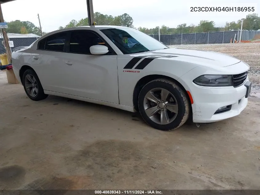 2016 Dodge Charger Sxt VIN: 2C3CDXHG4GH186955 Lot: 40839343