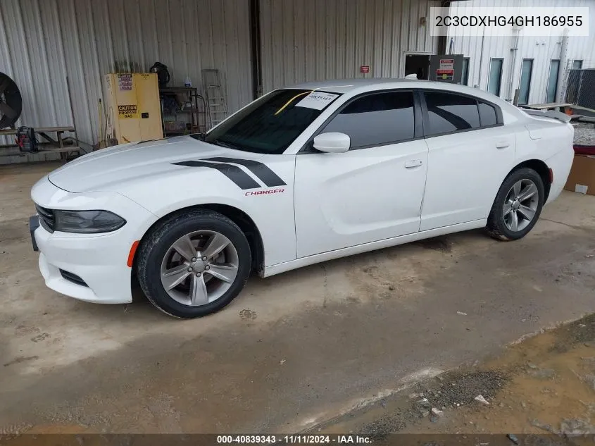 2016 Dodge Charger Sxt VIN: 2C3CDXHG4GH186955 Lot: 40839343