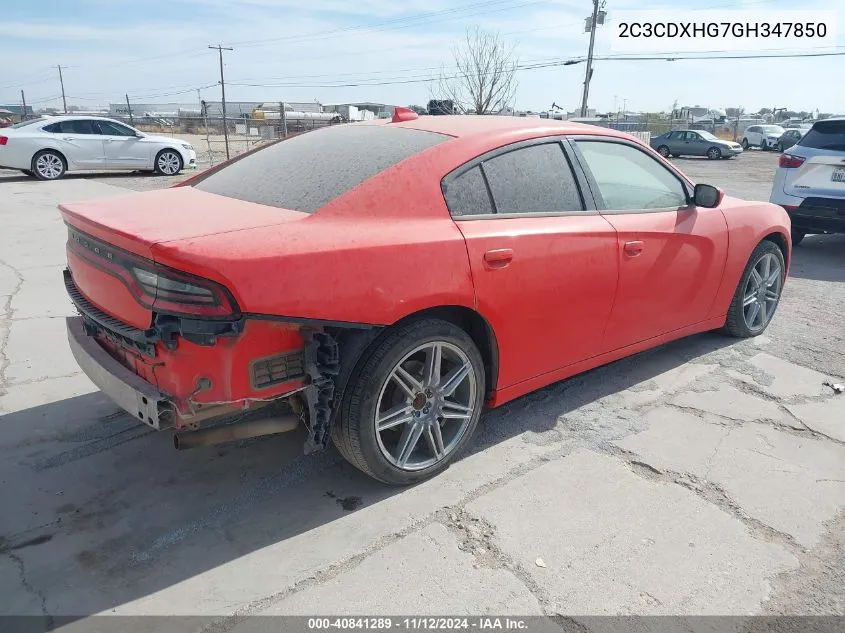 2016 Dodge Charger Sxt VIN: 2C3CDXHG7GH347850 Lot: 40841289