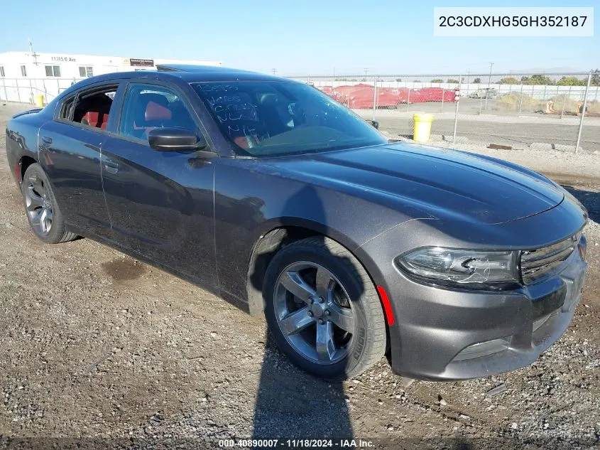 2016 Dodge Charger Sxt VIN: 2C3CDXHG5GH352187 Lot: 40890007