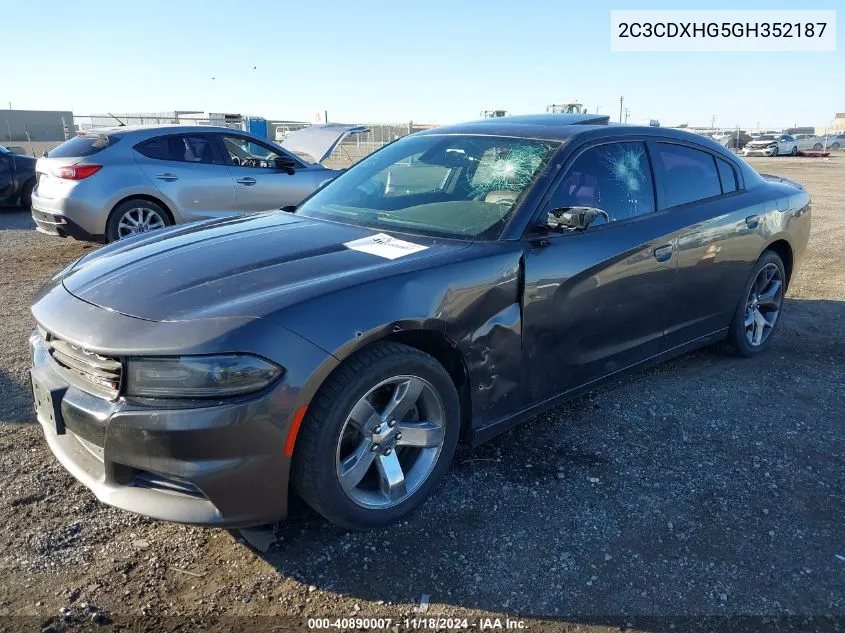 2016 Dodge Charger Sxt VIN: 2C3CDXHG5GH352187 Lot: 40890007