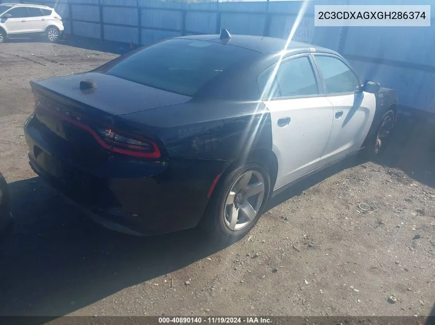 2016 Dodge Charger Police VIN: 2C3CDXAGXGH286374 Lot: 40890140