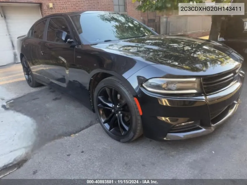 2016 Dodge Charger Sxt VIN: 2C3CDXHG2GH143411 Lot: 40893881