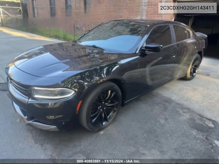 2016 Dodge Charger Sxt VIN: 2C3CDXHG2GH143411 Lot: 40893881