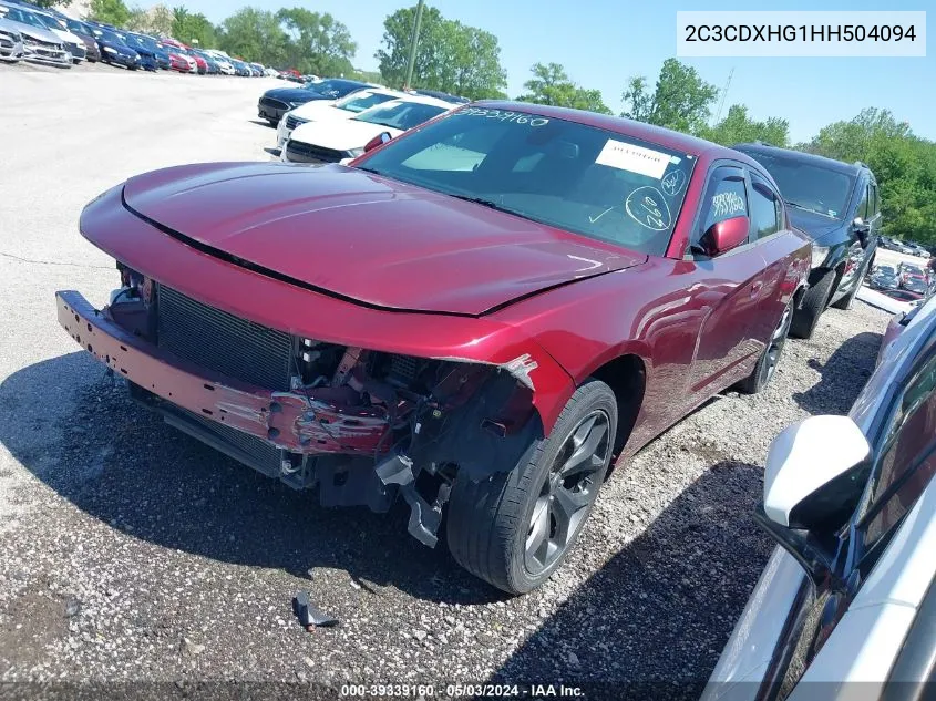 2017 Dodge Charger Sxt Rwd VIN: 2C3CDXHG1HH504094 Lot: 39339160