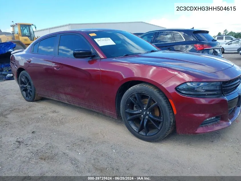 2017 Dodge Charger Sxt Rwd VIN: 2C3CDXHG3HH504615 Lot: 39725624