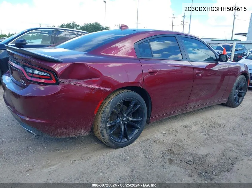 2017 Dodge Charger Sxt Rwd VIN: 2C3CDXHG3HH504615 Lot: 39725624