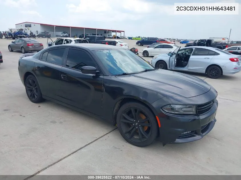 2017 Dodge Charger Sxt Rwd VIN: 2C3CDXHG1HH643481 Lot: 39825522