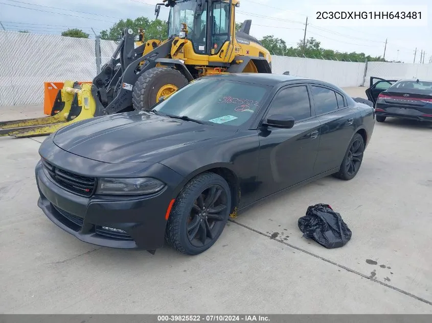 2017 Dodge Charger Sxt Rwd VIN: 2C3CDXHG1HH643481 Lot: 39825522