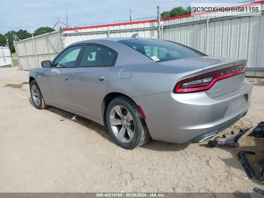 2017 Dodge Charger Sxt Rwd VIN: 2C3CDXHG6HH581155 Lot: 40214165