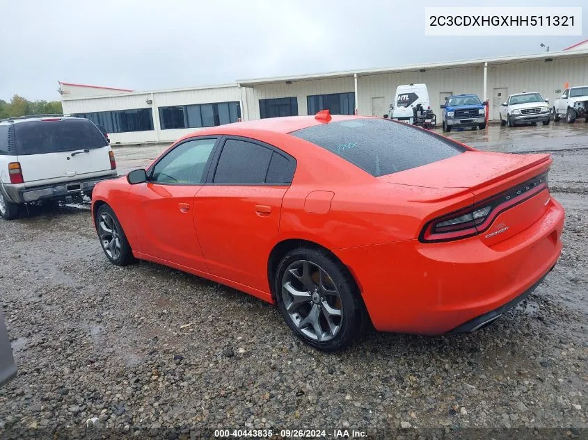 2C3CDXHGXHH511321 2017 Dodge Charger Sxt Rwd