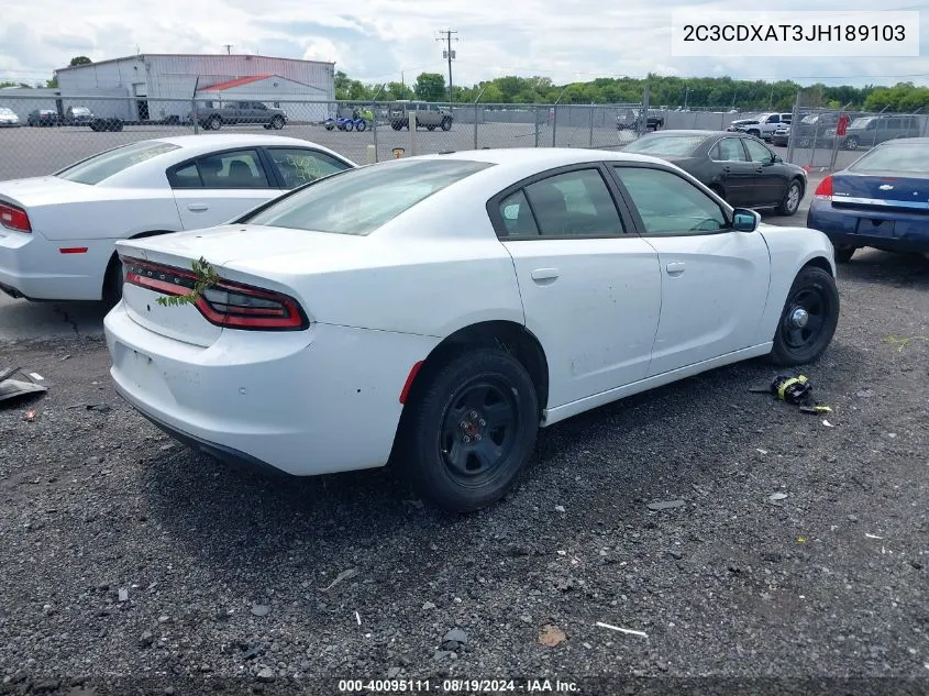 2018 Dodge Charger Police Rwd VIN: 2C3CDXAT3JH189103 Lot: 40095111