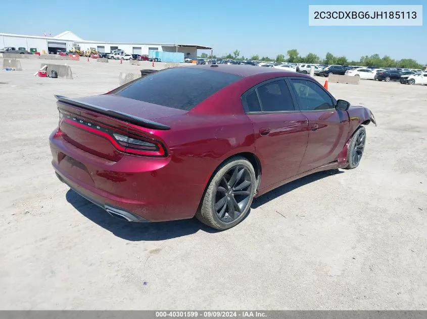 2018 Dodge Charger Sxt Rwd VIN: 2C3CDXBG6JH185113 Lot: 40301599