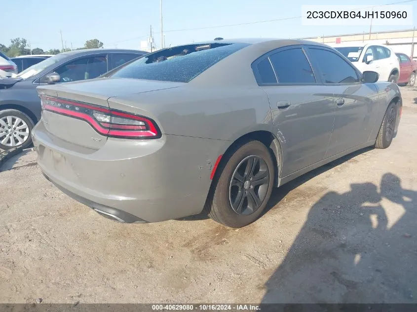 2018 Dodge Charger Sxt Rwd VIN: 2C3CDXBG4JH150960 Lot: 40629080