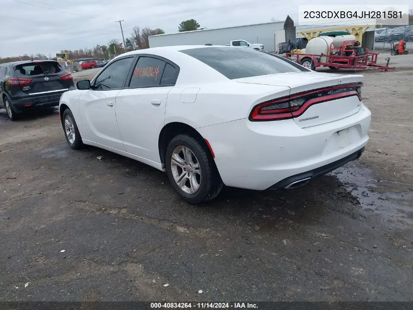 2018 Dodge Charger Sxt Rwd VIN: 2C3CDXBG4JH281581 Lot: 40834264