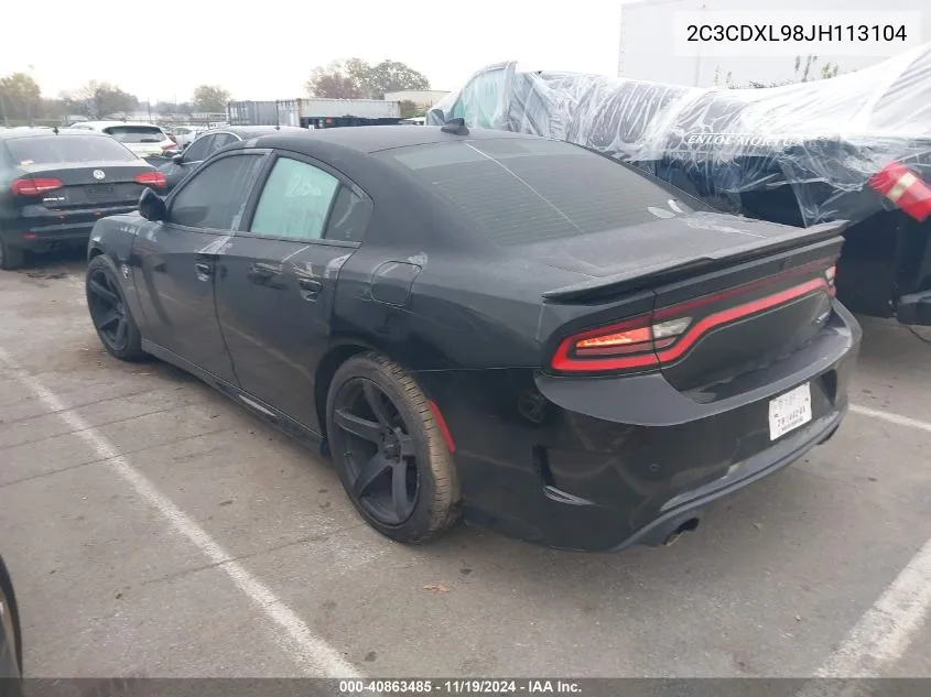 2018 Dodge Charger Srt Hellcat Rwd VIN: 2C3CDXL98JH113104 Lot: 40863485