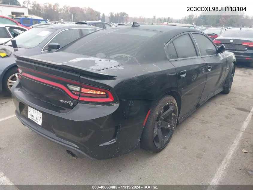 2018 Dodge Charger Srt Hellcat Rwd VIN: 2C3CDXL98JH113104 Lot: 40863485