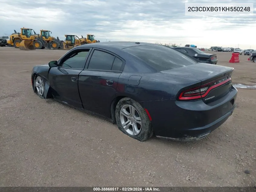 2019 Dodge Charger Sxt Rwd VIN: 2C3CDXBG1KH550248 Lot: 38868517