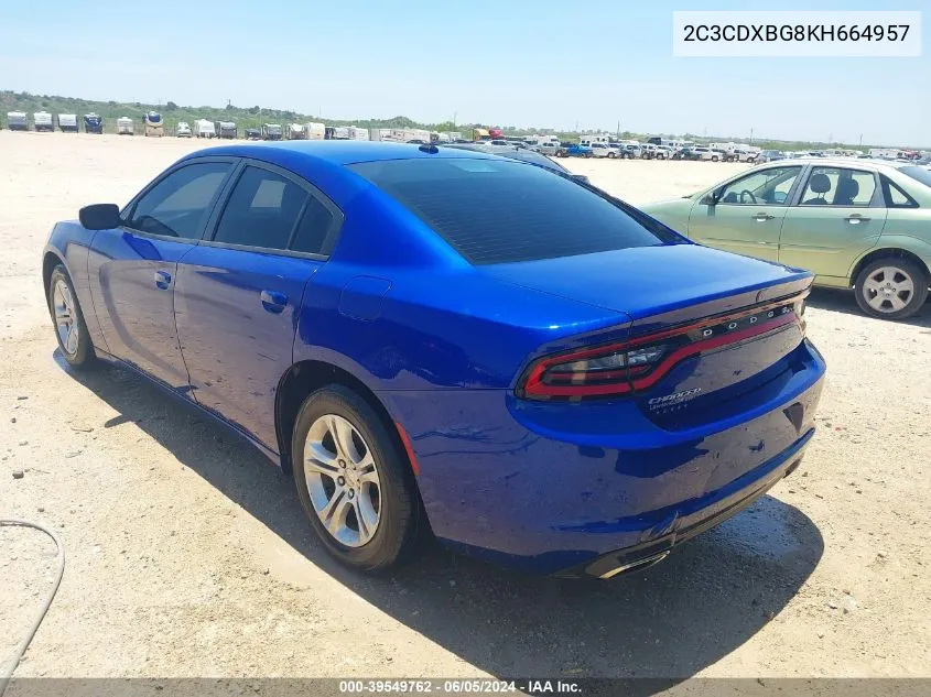 2019 Dodge Charger Sxt Rwd VIN: 2C3CDXBG8KH664957 Lot: 39549762