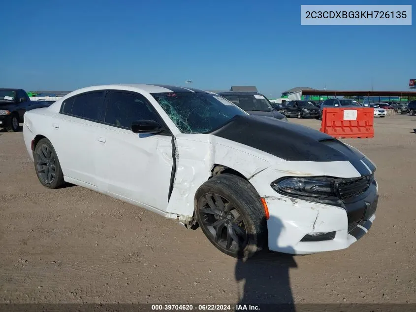 2019 Dodge Charger Sxt VIN: 2C3CDXBG3KH726135 Lot: 39704620