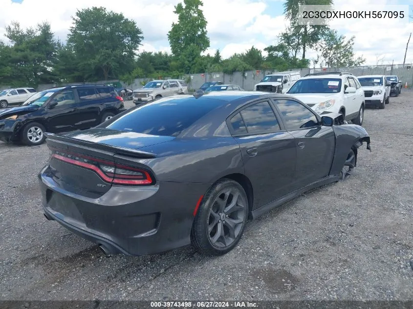 2019 Dodge Charger Gt Rwd VIN: 2C3CDXHG0KH567095 Lot: 39743498