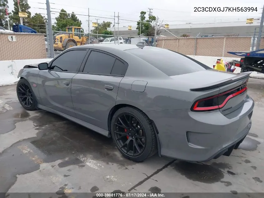 2019 Dodge Charger Scat Pack Rwd VIN: 2C3CDXGJ7KH563994 Lot: 39881776