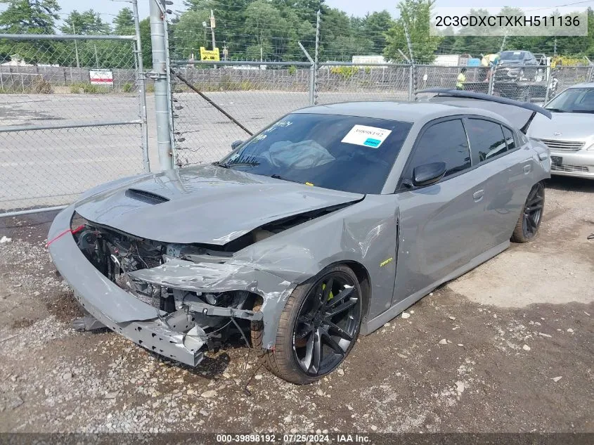 2019 Dodge Charger R/T Rwd VIN: 2C3CDXCTXKH511136 Lot: 39898192