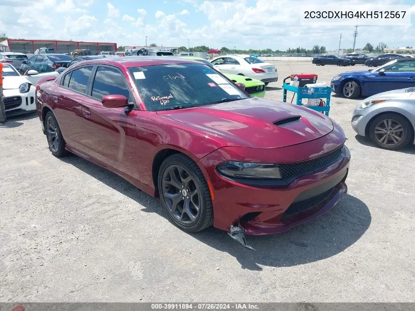 2C3CDXHG4KH512567 2019 Dodge Charger Gt Rwd