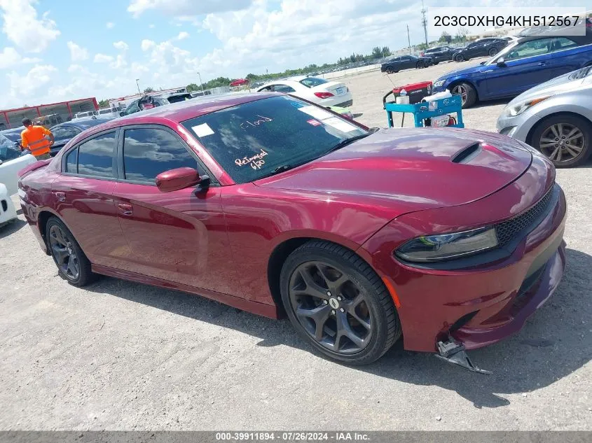 2C3CDXHG4KH512567 2019 Dodge Charger Gt Rwd