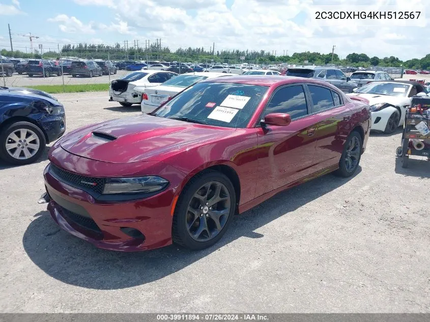 2C3CDXHG4KH512567 2019 Dodge Charger Gt Rwd