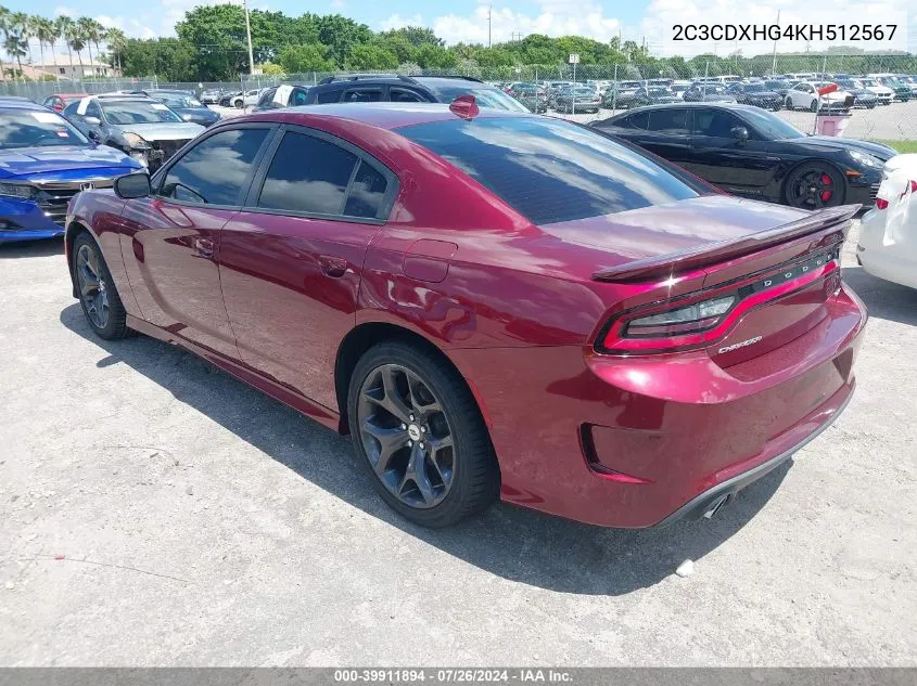 2C3CDXHG4KH512567 2019 Dodge Charger Gt Rwd