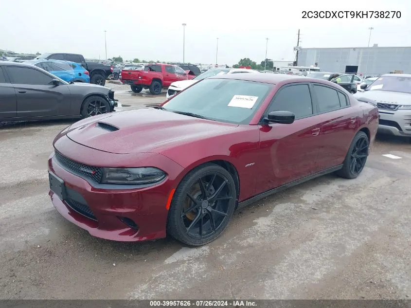 2019 Dodge Charger R/T Rwd VIN: 2C3CDXCT9KH738270 Lot: 39957626