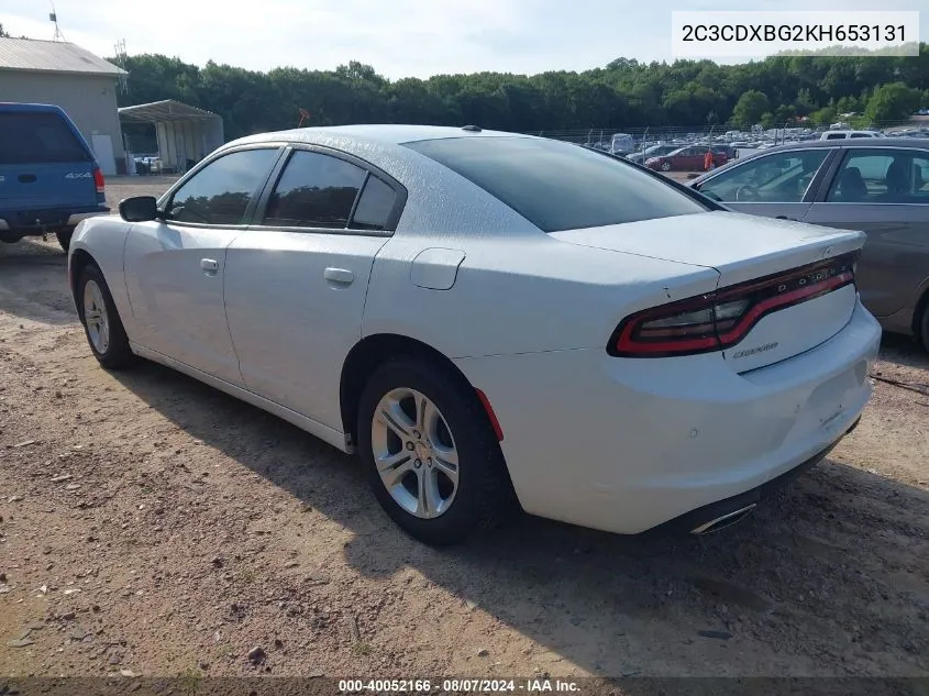 2019 Dodge Charger Sxt Rwd VIN: 2C3CDXBG2KH653131 Lot: 40052166