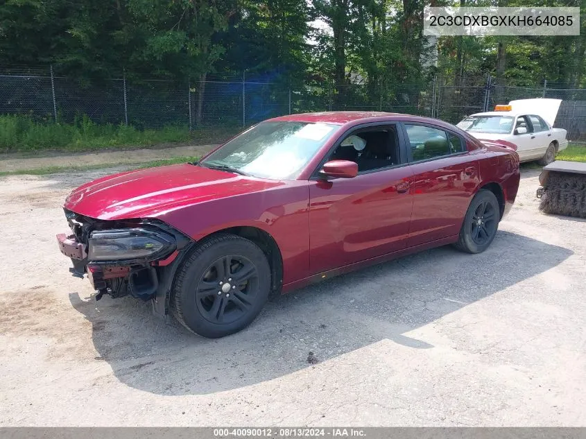 2019 Dodge Charger Sxt Rwd VIN: 2C3CDXBGXKH664085 Lot: 40090012