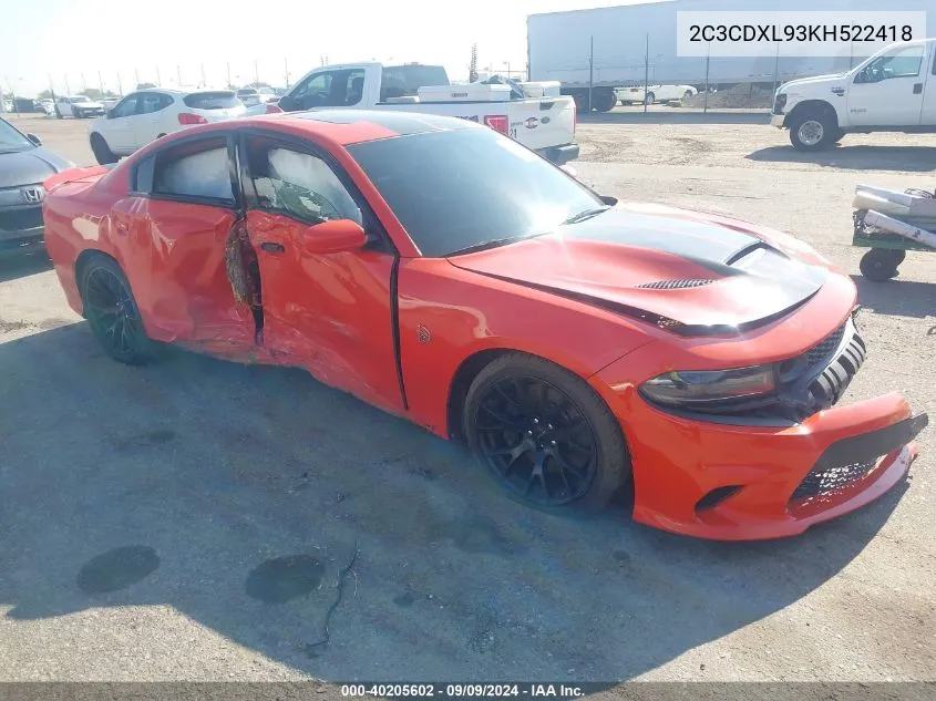 2019 Dodge Charger Srt Hellcat Rwd VIN: 2C3CDXL93KH522418 Lot: 40205602