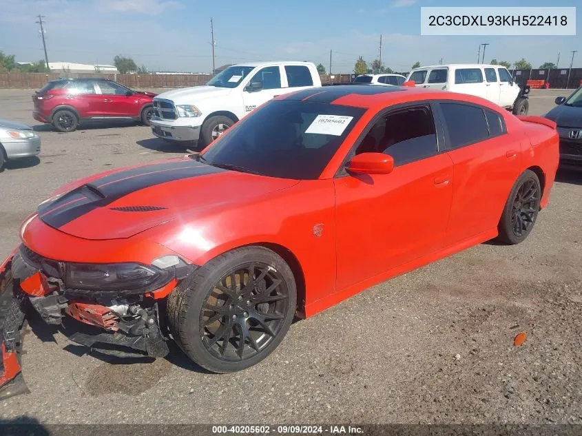 2019 Dodge Charger Srt Hellcat Rwd VIN: 2C3CDXL93KH522418 Lot: 40205602