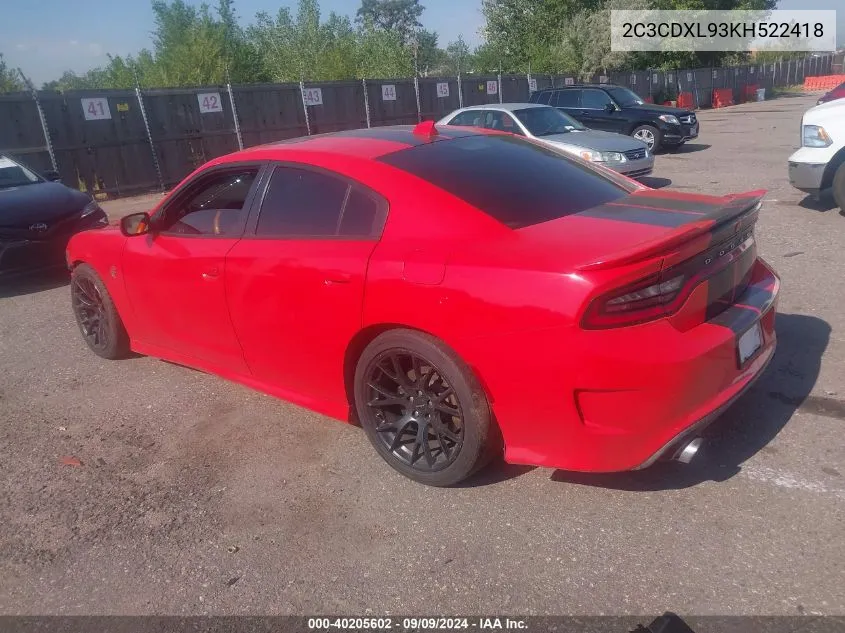 2019 Dodge Charger Srt Hellcat Rwd VIN: 2C3CDXL93KH522418 Lot: 40205602