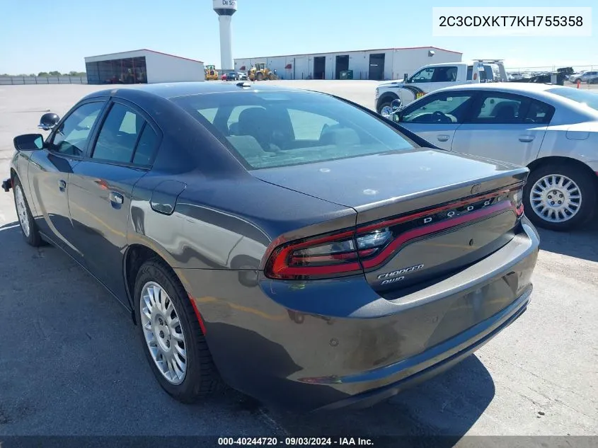 2019 Dodge Charger Police Awd VIN: 2C3CDXKT7KH755358 Lot: 40244720