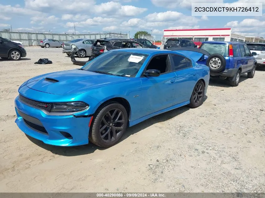 2019 Dodge Charger R/T Rwd VIN: 2C3CDXCT9KH726412 Lot: 40298088