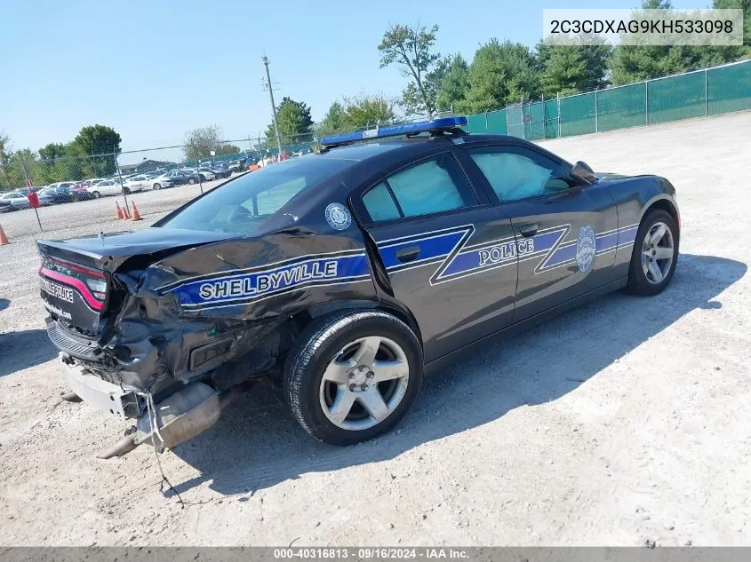 2019 Dodge Charger Police Rwd VIN: 2C3CDXAG9KH533098 Lot: 40316813