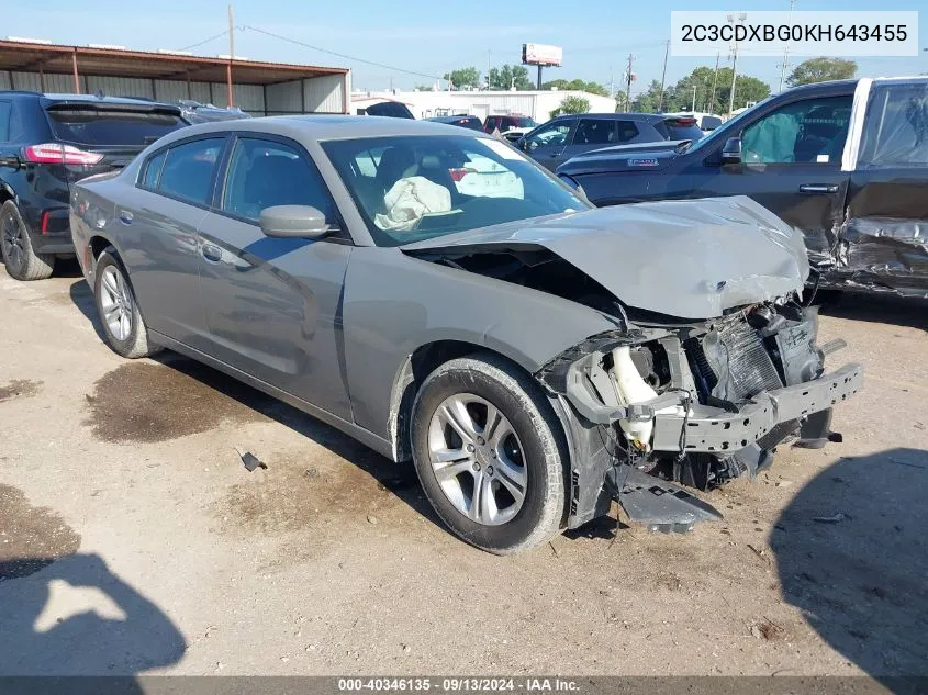 2019 Dodge Charger Sxt VIN: 2C3CDXBG0KH643455 Lot: 40346135