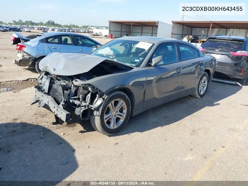 2019 Dodge Charger Sxt VIN: 2C3CDXBG0KH643455 Lot: 40346135